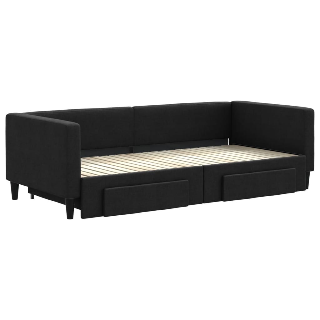 Dnevni krevet na razvlačenje s ladicama crni 90x200 cm tkanina