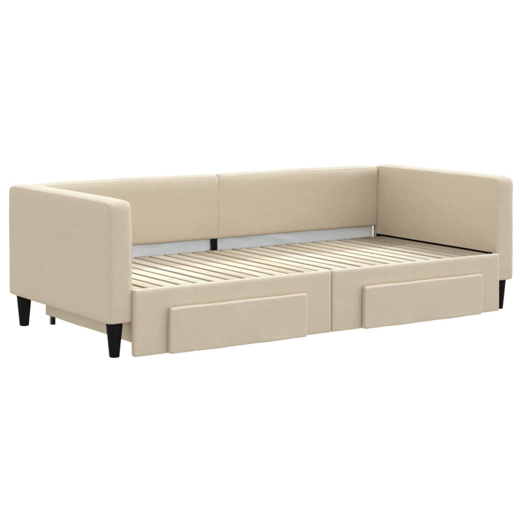 Dnevni krevet na razvlačenje s ladicama krem 90x200 cm tkanina