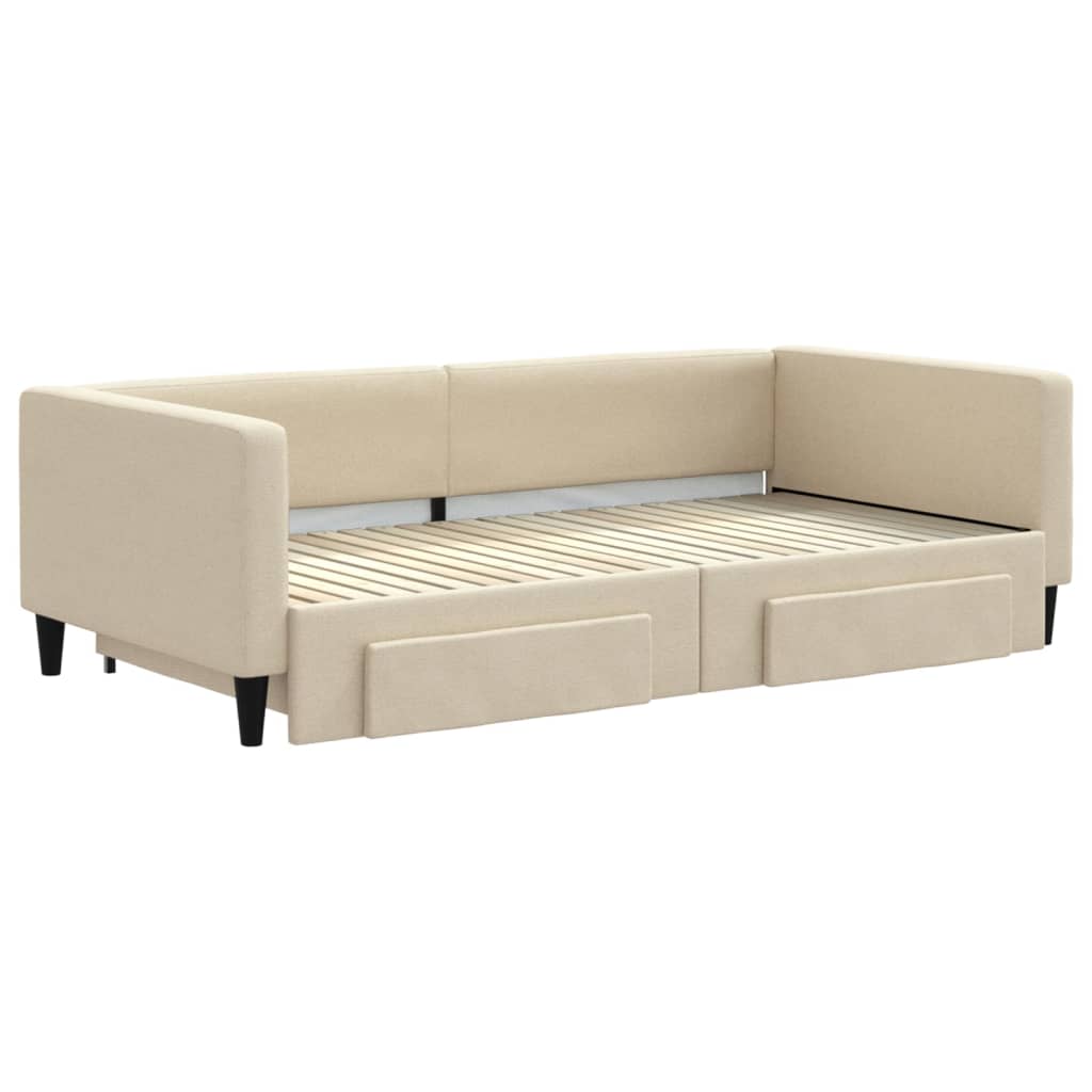 Dnevni krevet na razvlačenje s ladicama krem 100x200 cm tkanina
