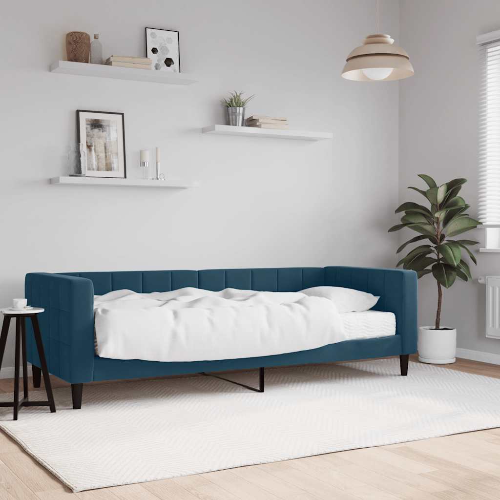 Dnevni krevet s madracem plavi 80 x 200 cm baršunasti