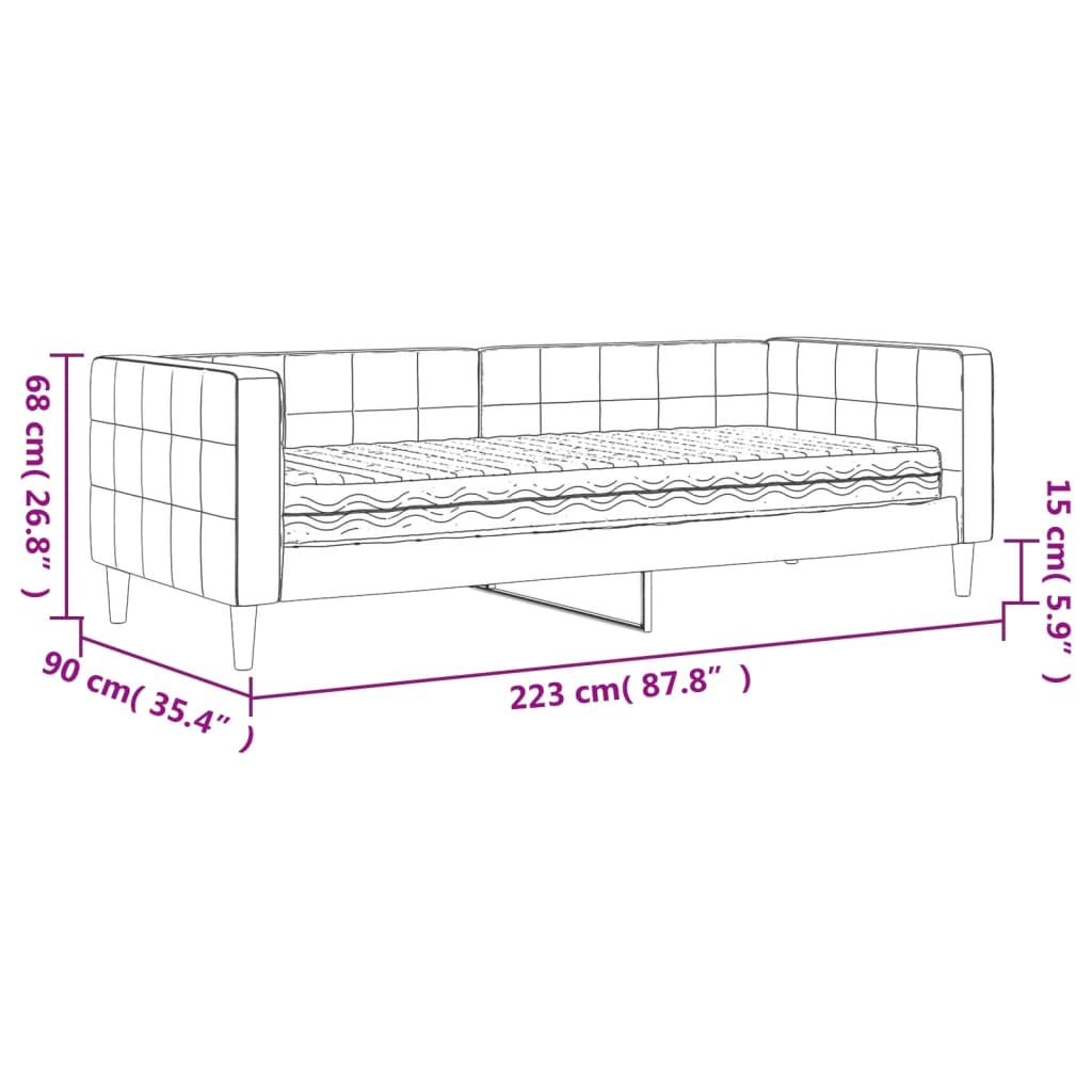 Dnevni krevet s madracem svjetlosivi 80 x 200 cm baršunasti