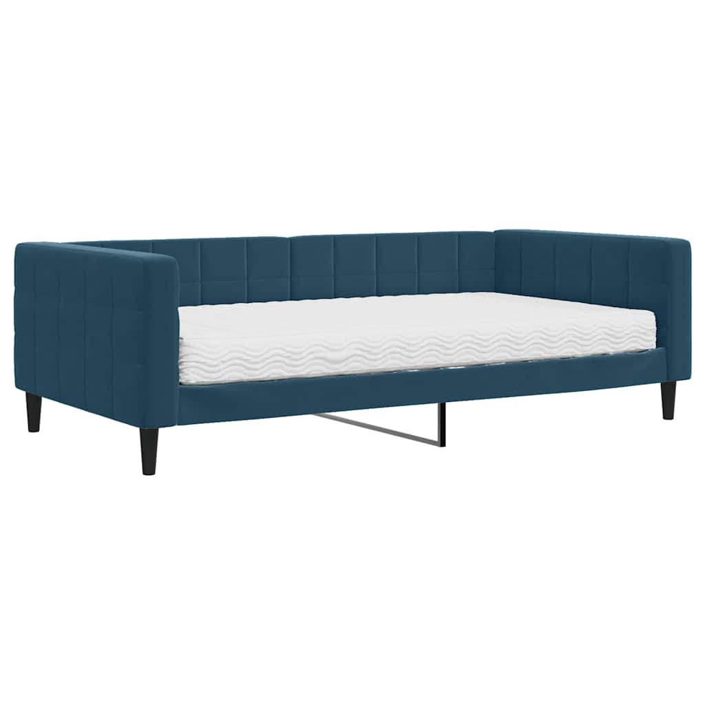 Dnevni krevet s madracem plavi 100 x 200 cm baršunasti