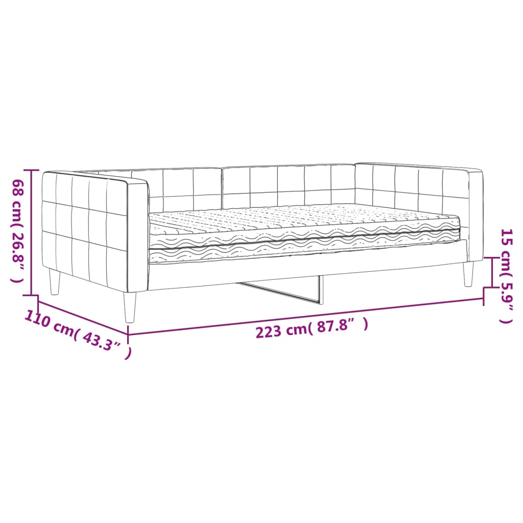 Dnevni krevet s madracem tamnosivi 100 x 200 cm baršunasti