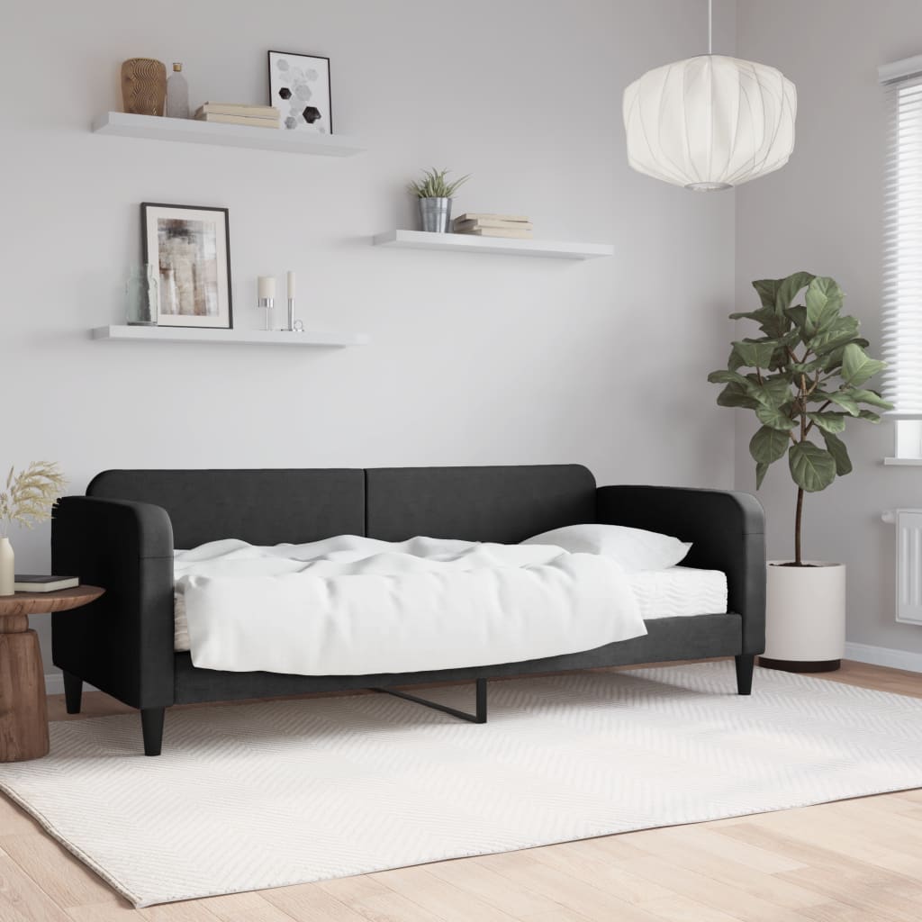 Dnevni krevet s madracem crni 80 x 200 cm od tkanine