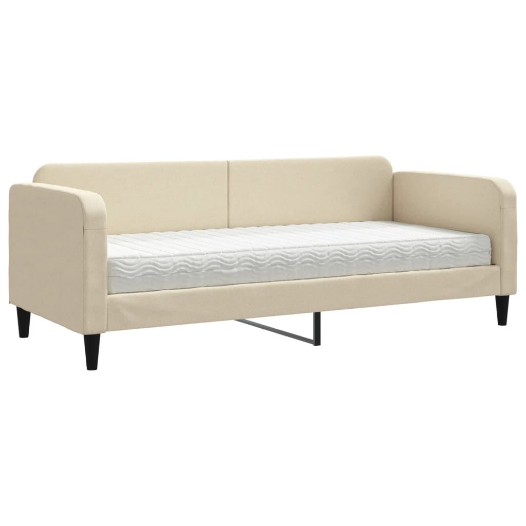 Dnevni krevet s madracem krem 80 x 200 cm od tkanine