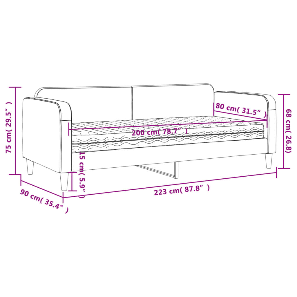 Dnevni krevet s madracem krem 80 x 200 cm od tkanine