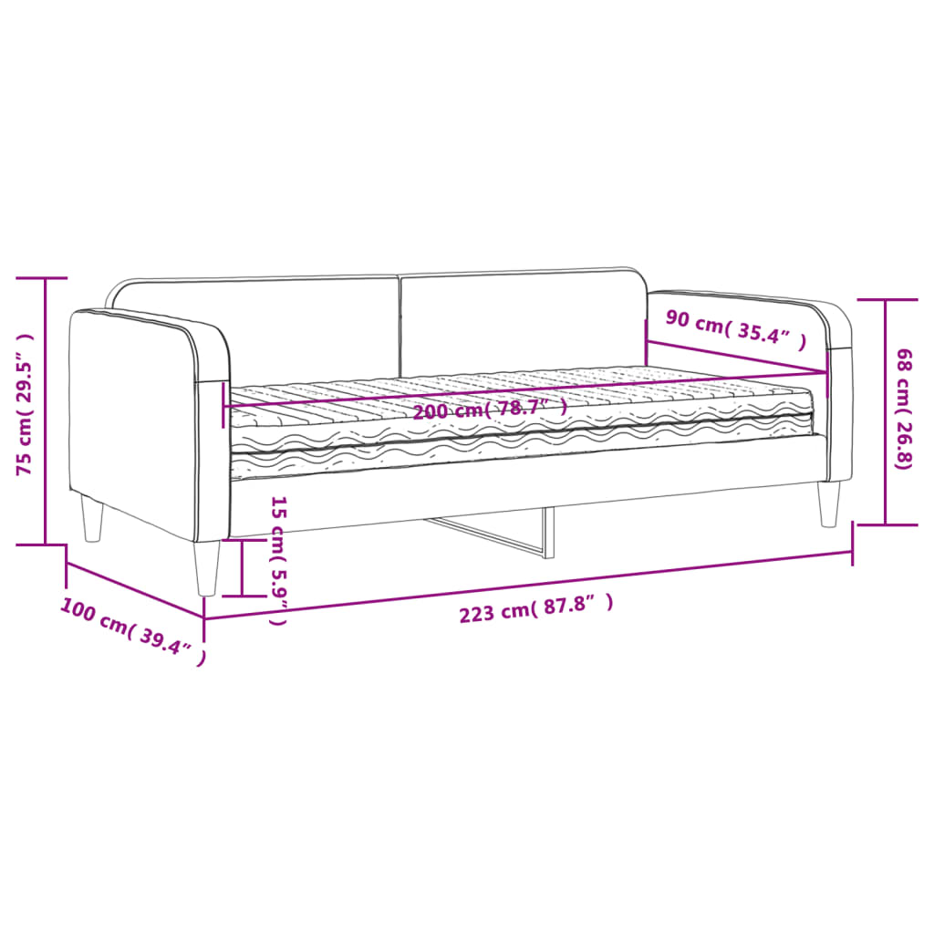 Dnevni krevet s madracem krem 90 x 200 cm od tkanine