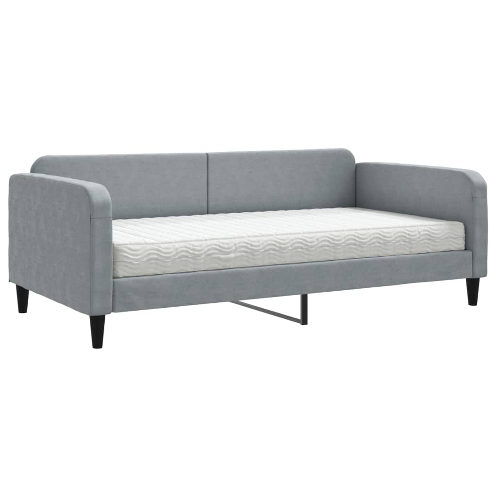 Dnevni krevet s madracem svjetlosivi 100 x 200 cm od tkanine