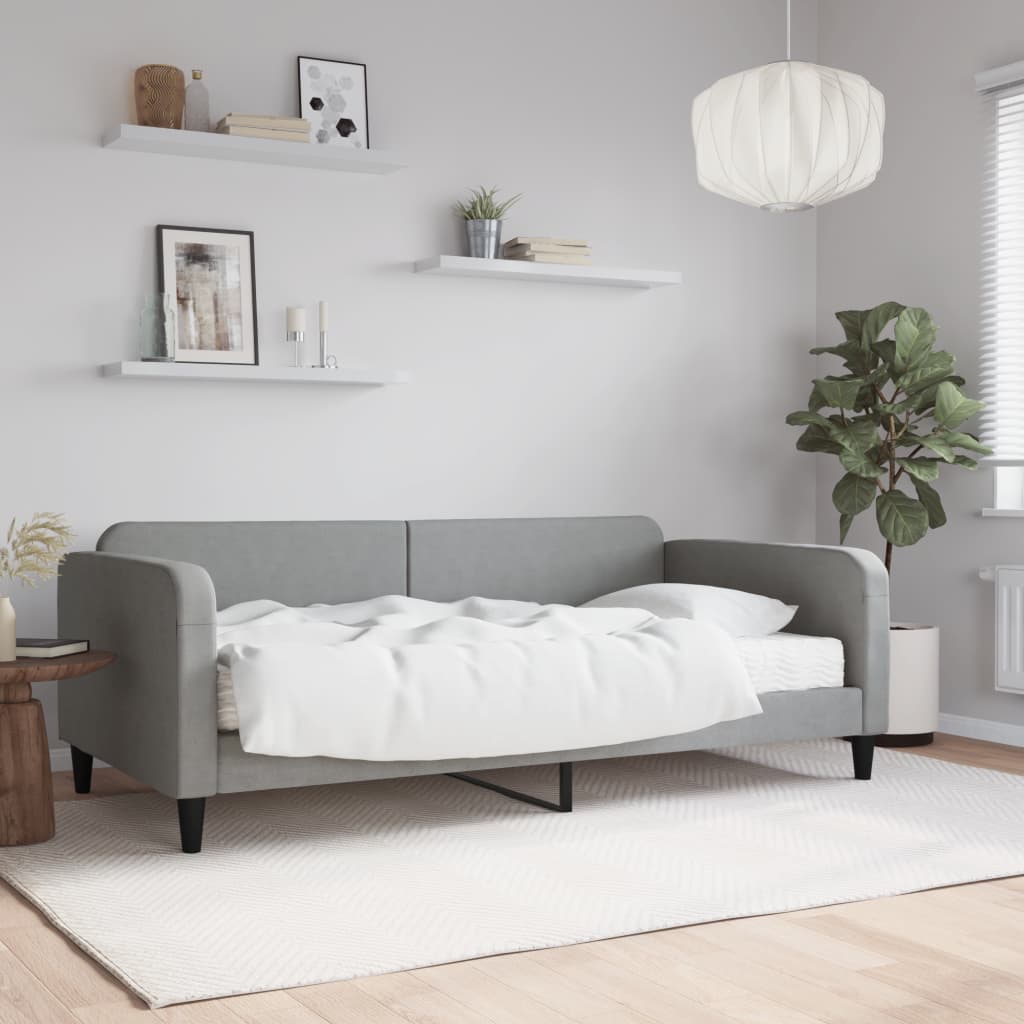 Dnevni krevet s madracem svjetlosivi 100 x 200 cm od tkanine