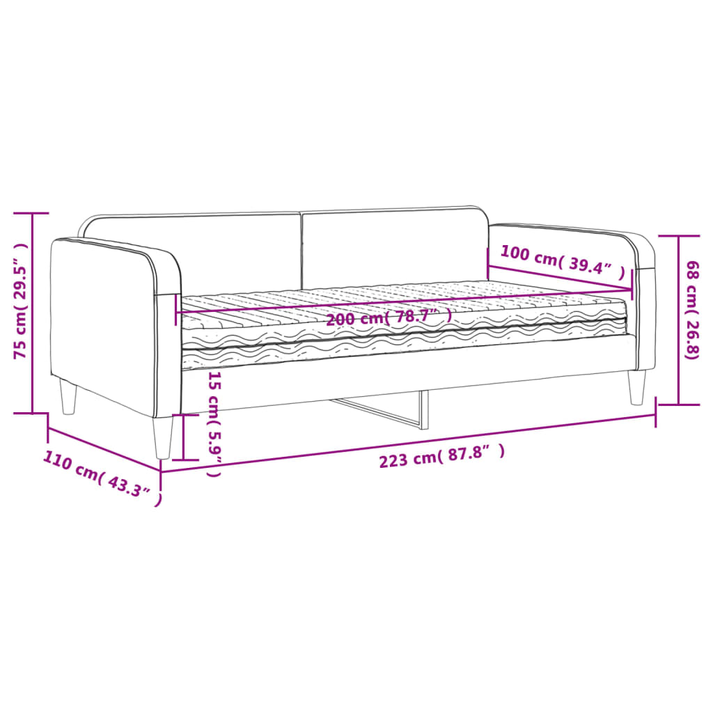 Dnevni krevet s madracem krem 100 x 200 cm od tkanine