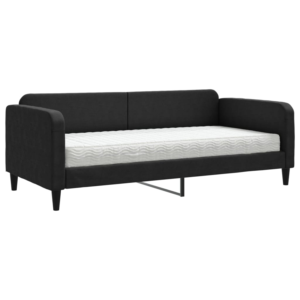 Dnevni krevet s madracem crni 90 x 190 cm od tkanine