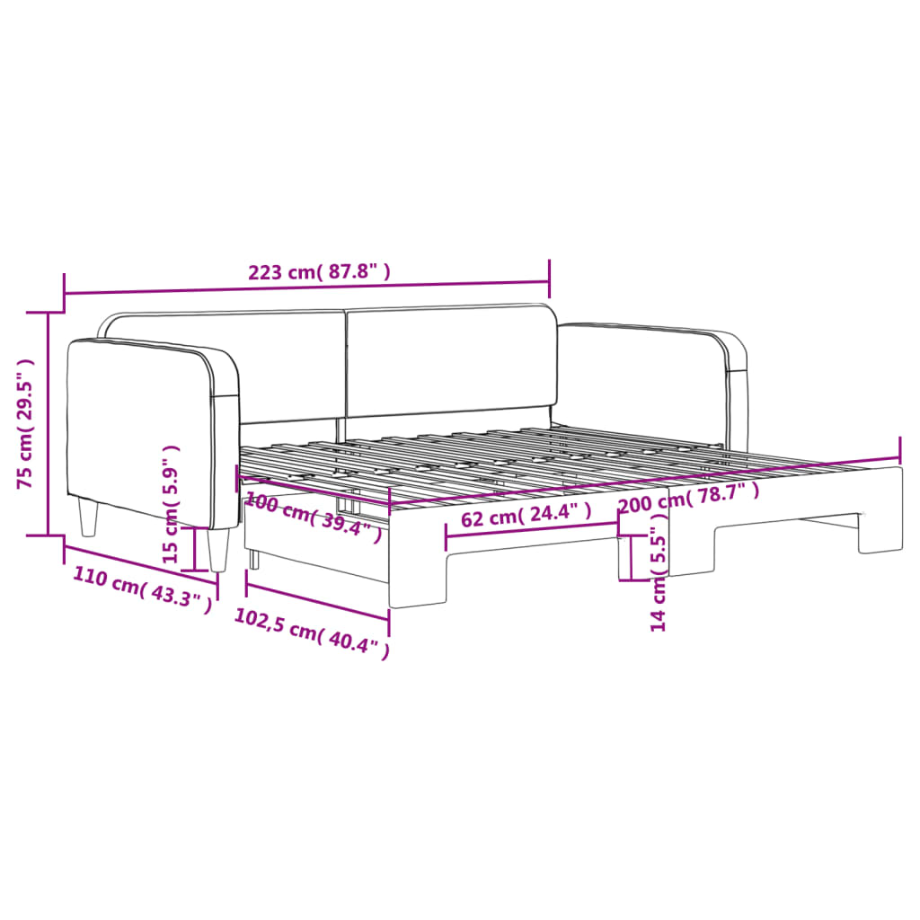 Dnevni krevet na razvlačenje svjetlosivi 100x200 cm od tkanine