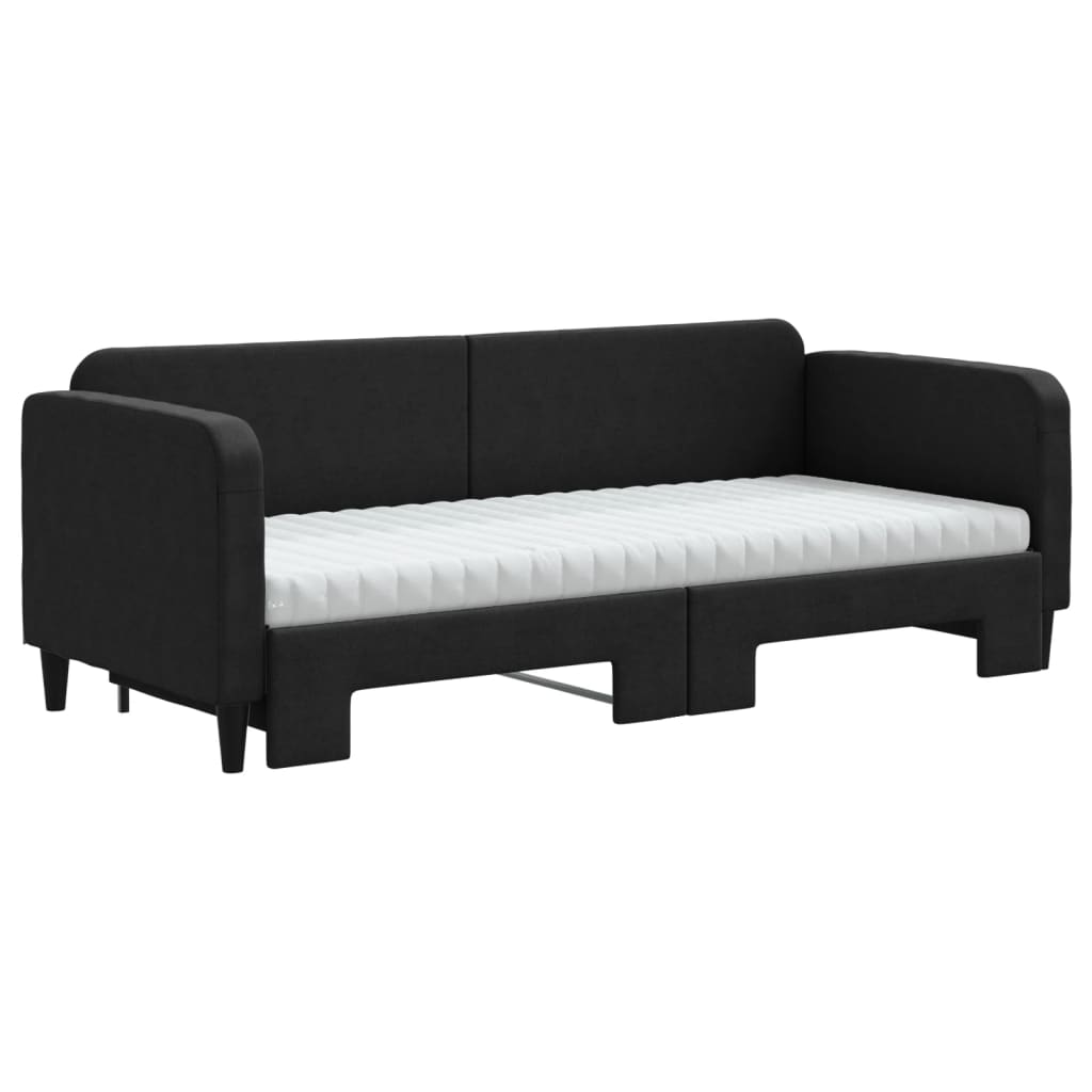 Dnevni krevet na razvlačenje s madracima crni 80x200 cm tkanina
