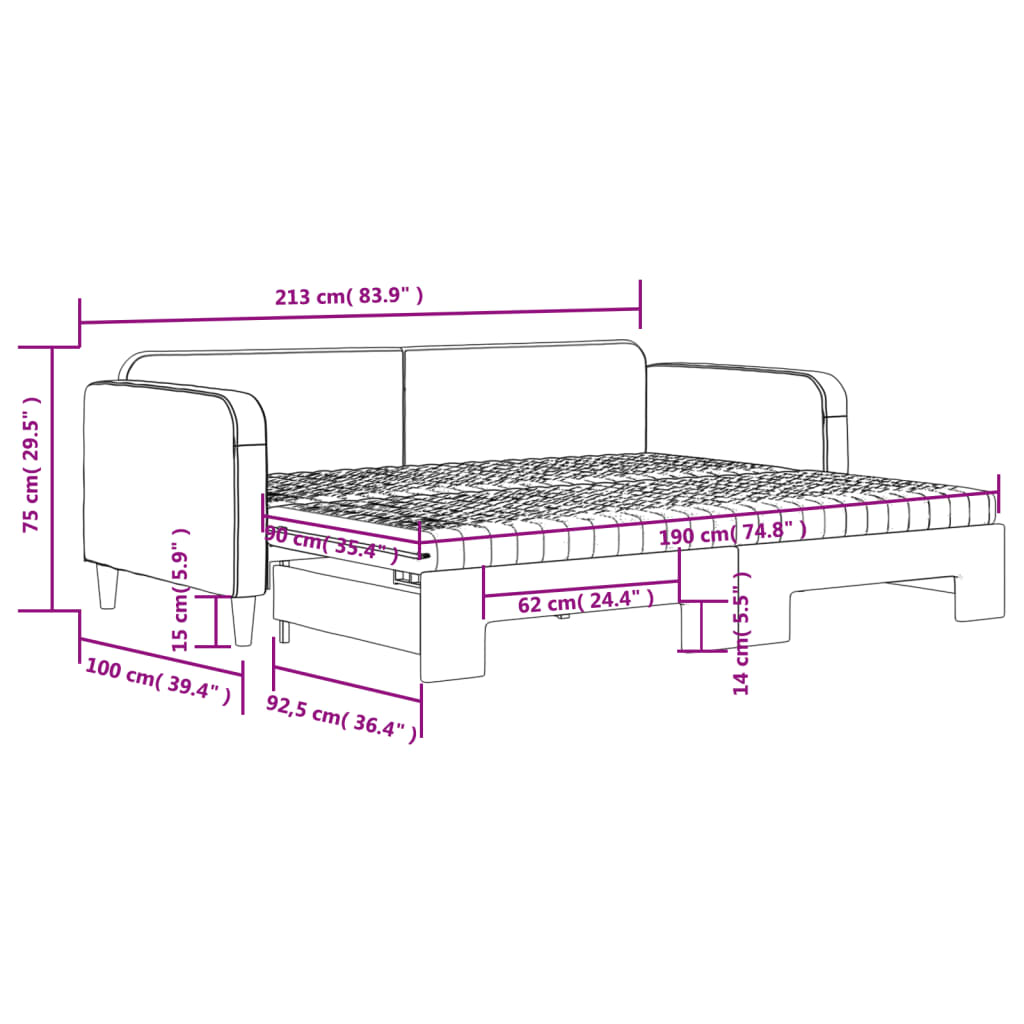 Dnevni krevet na razvlačenje tamnosivi 90 x 190 cm od tkanine