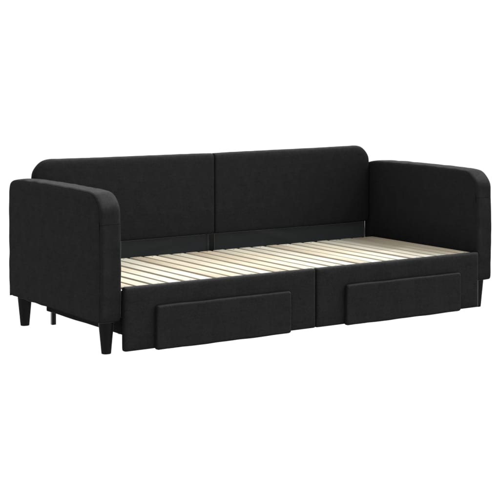 Dnevni krevet na razvlačenje s ladicama crni 80x200 cm tkanina
