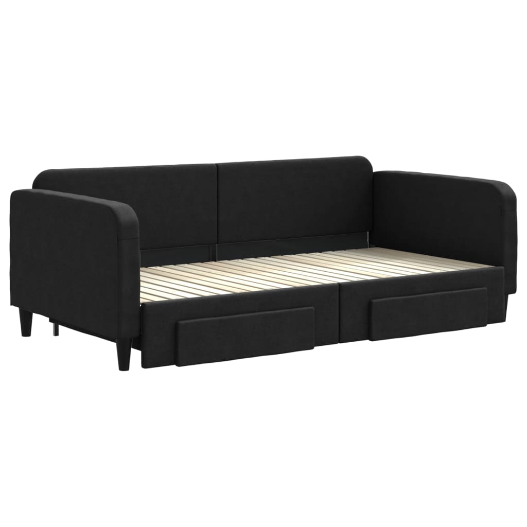 Dnevni krevet na razvlačenje s ladicama crni 100x200 cm tkanina