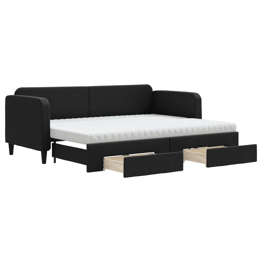 Dnevni krevet na razvlačenje s ladicama crni 80x200 cm tkanina