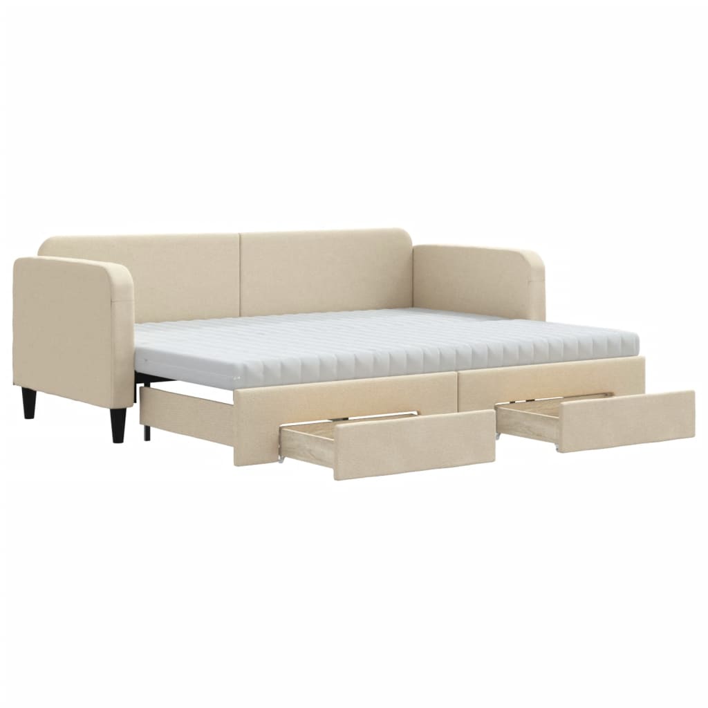 Dnevni krevet na razvlačenje s ladicama krem 80x200 cm tkanina