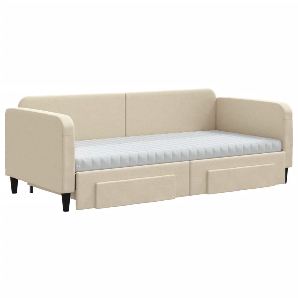 Dnevni krevet na razvlačenje s ladicama krem 90x200 cm tkanina