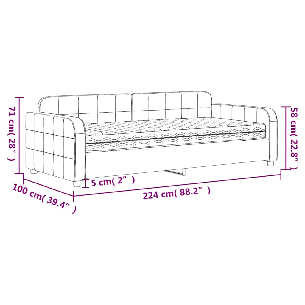 Dnevni krevet s madracem tamnozeleni 90 x 200 cm baršunasti