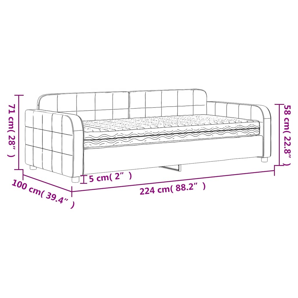 Dnevni krevet s madracem žuti 90 x 200 cm baršunasti