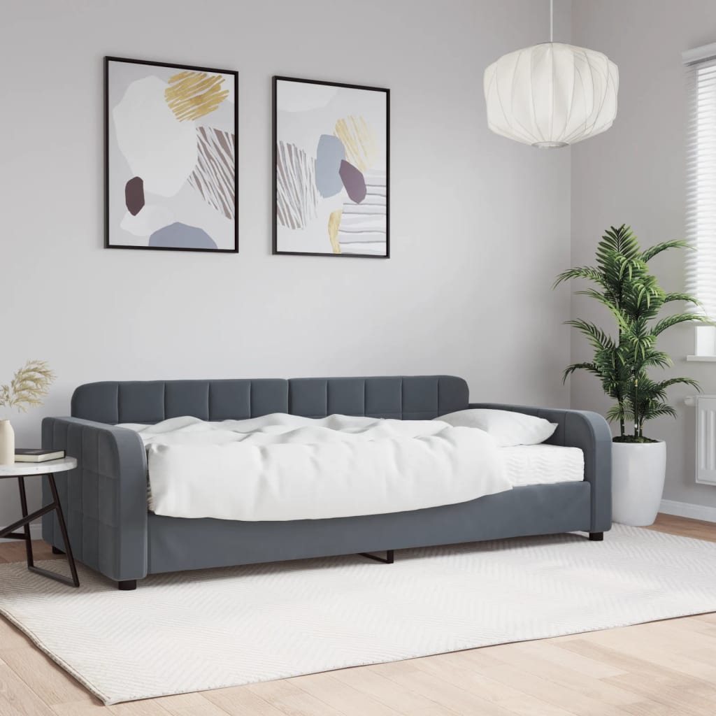 Dnevni krevet s madracem tamno sivi 90x190 cm baršun
