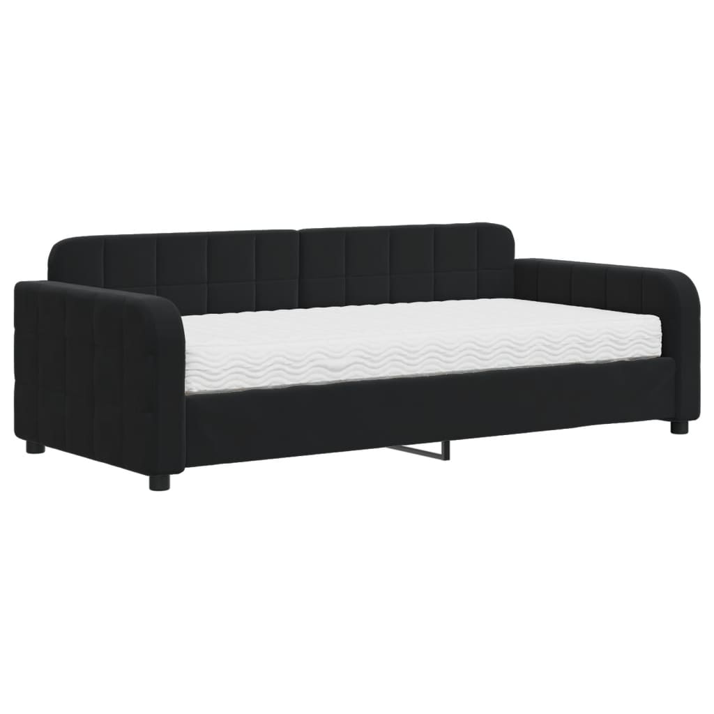 Dnevni krevet s madracem crni 90 x 190 cm baršunasti