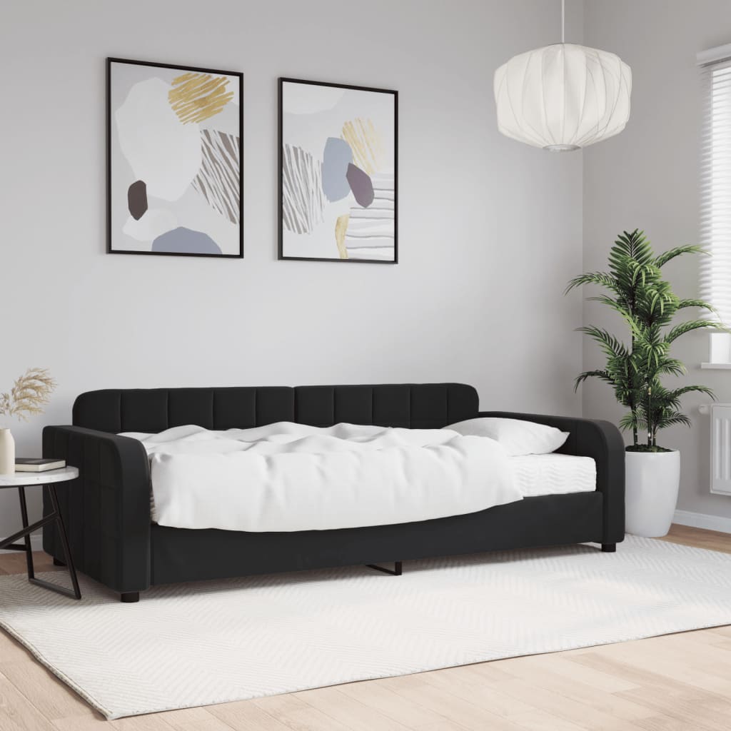 Dnevni krevet s madracem crni 90 x 190 cm baršunasti