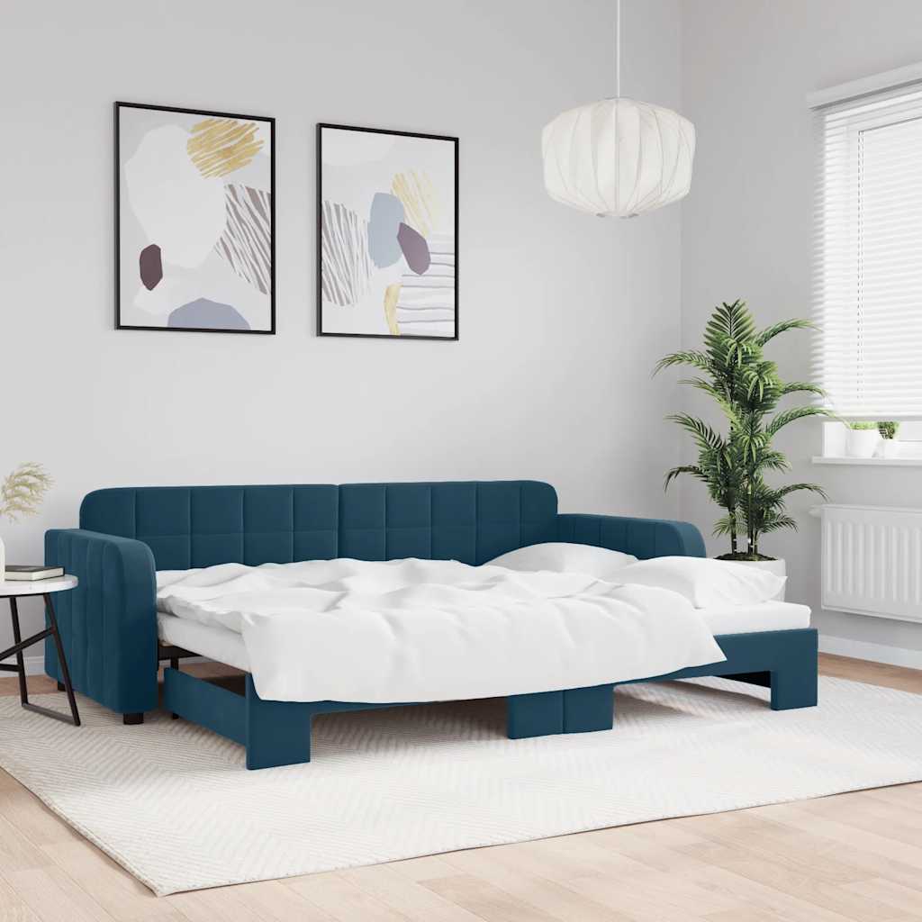 Dnevni krevet na razvlačenje plavi 80 x 200 cm baršunasti