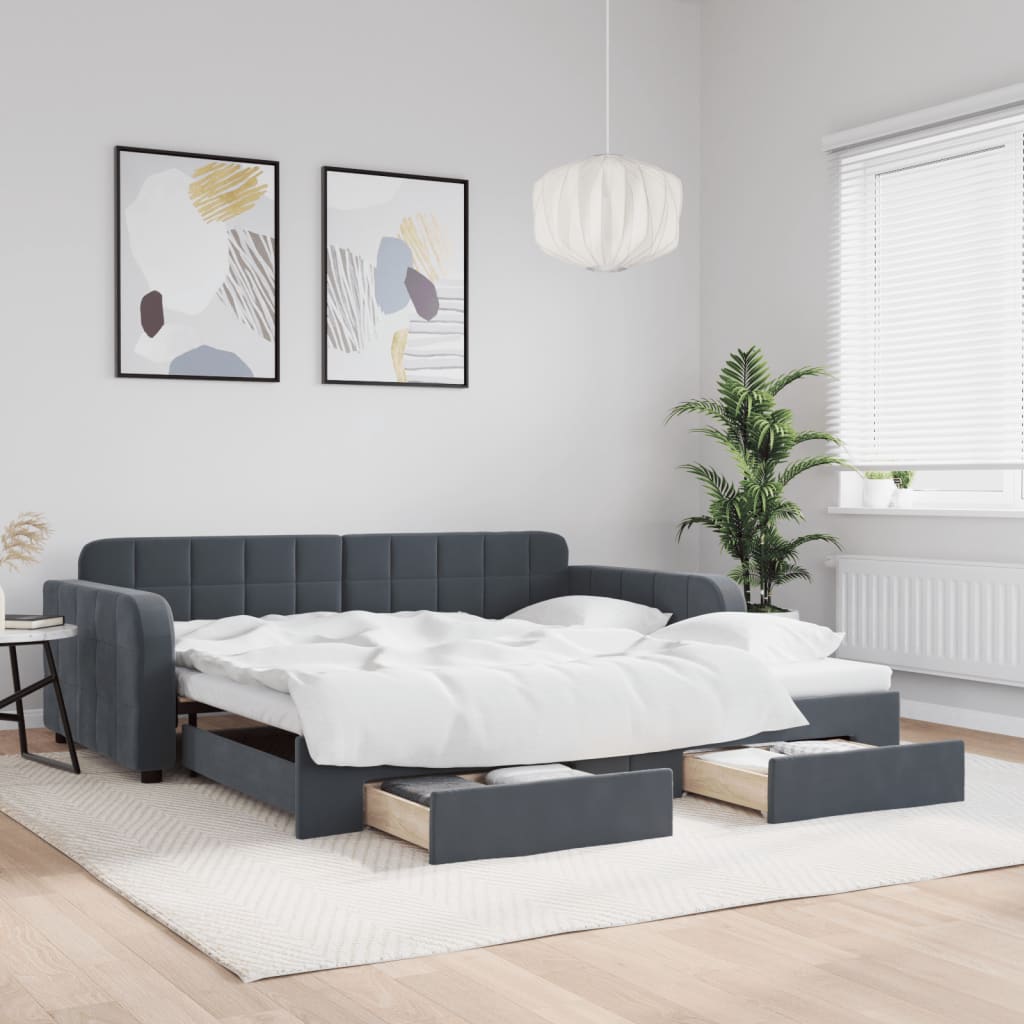 Dnevni krevet na razvlačenje i ladice tamnosivi 100 x 200 cm