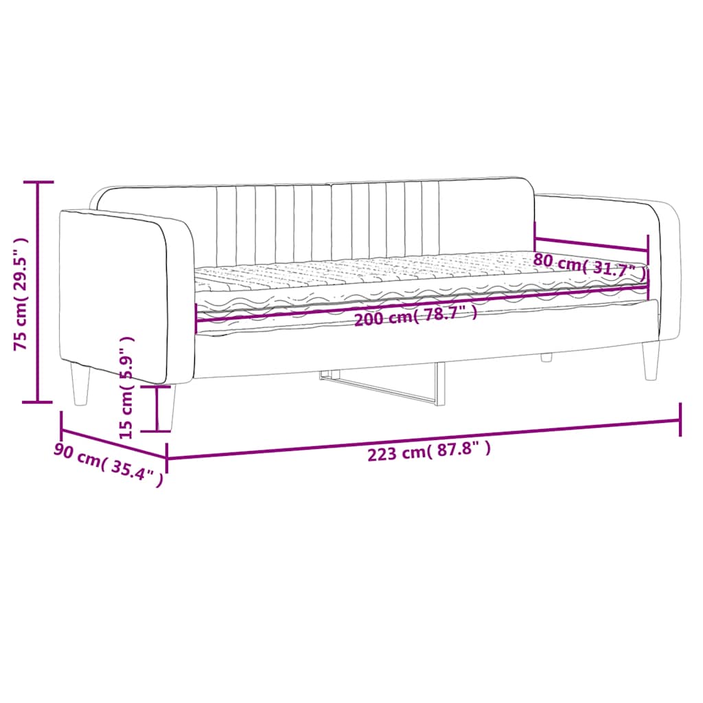 Dnevni krevet s madracem plavi 80 x 200 cm baršunasti