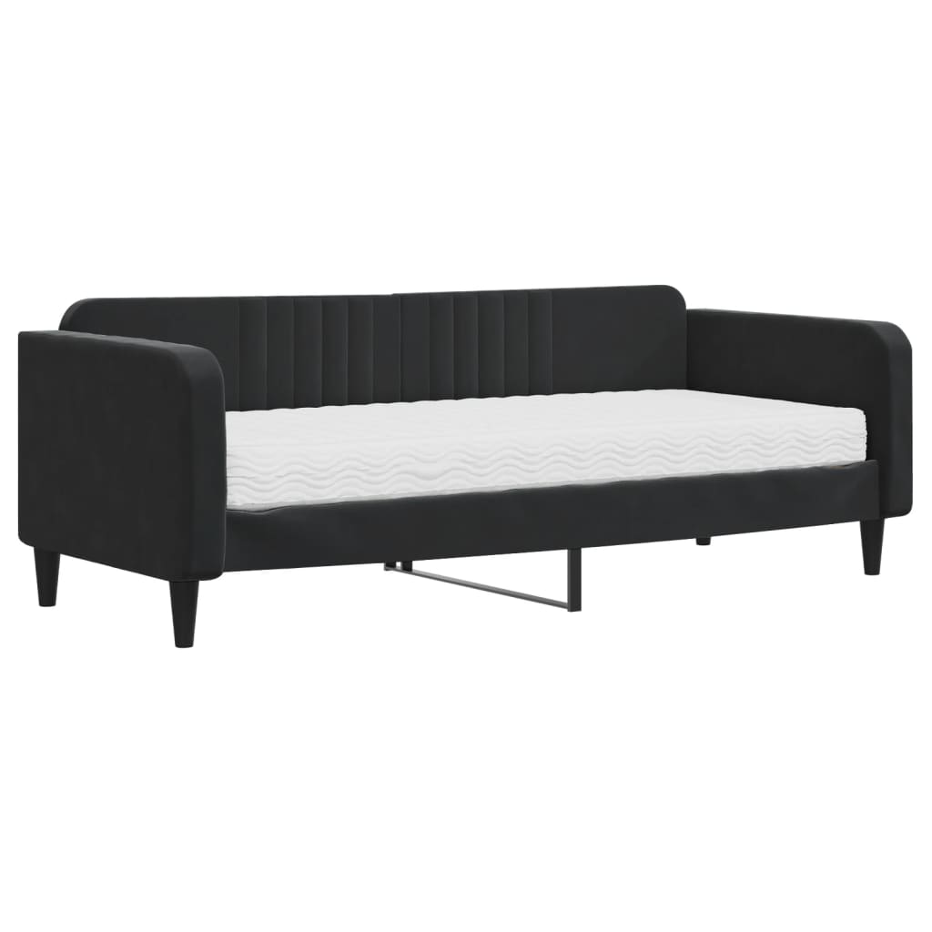 Dnevni krevet s madracem crni 90 x 200 cm baršunasti