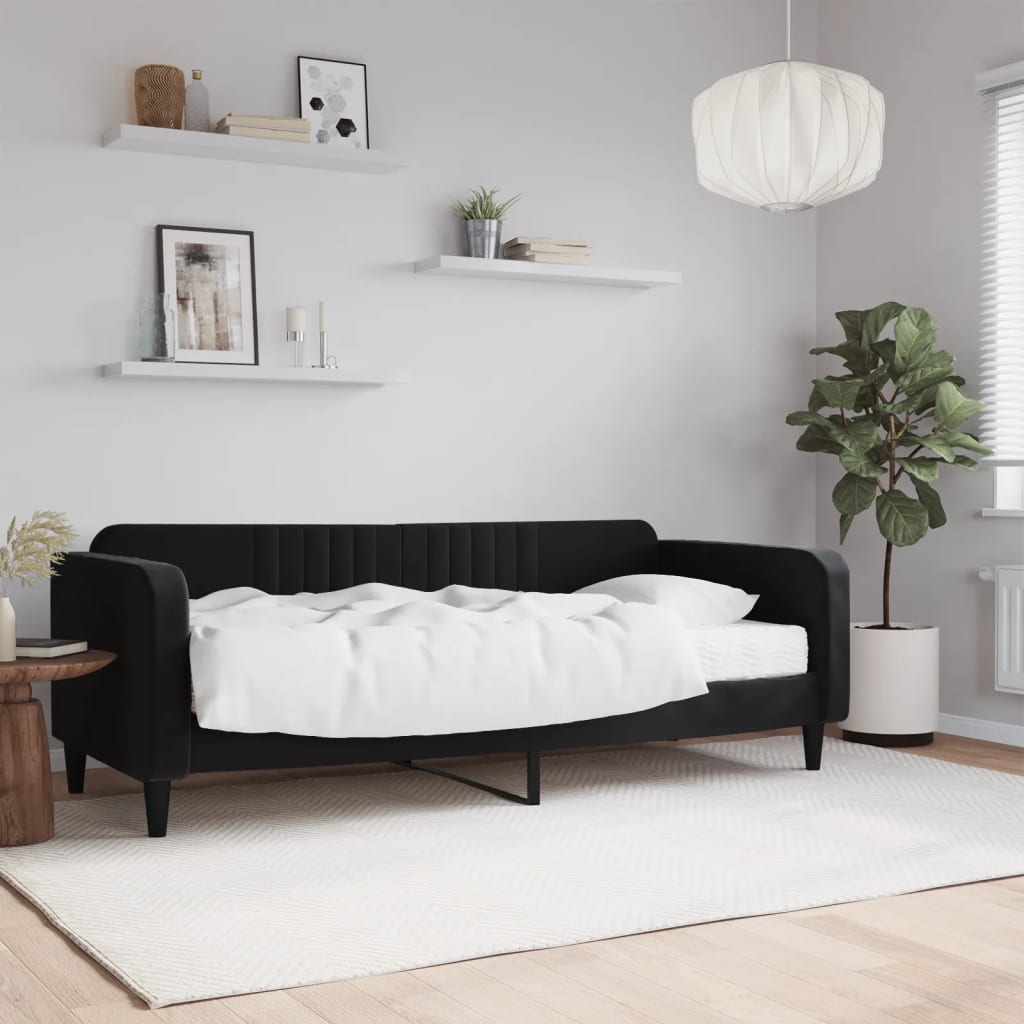 Dnevni krevet s madracem crni 90 x 200 cm baršunasti