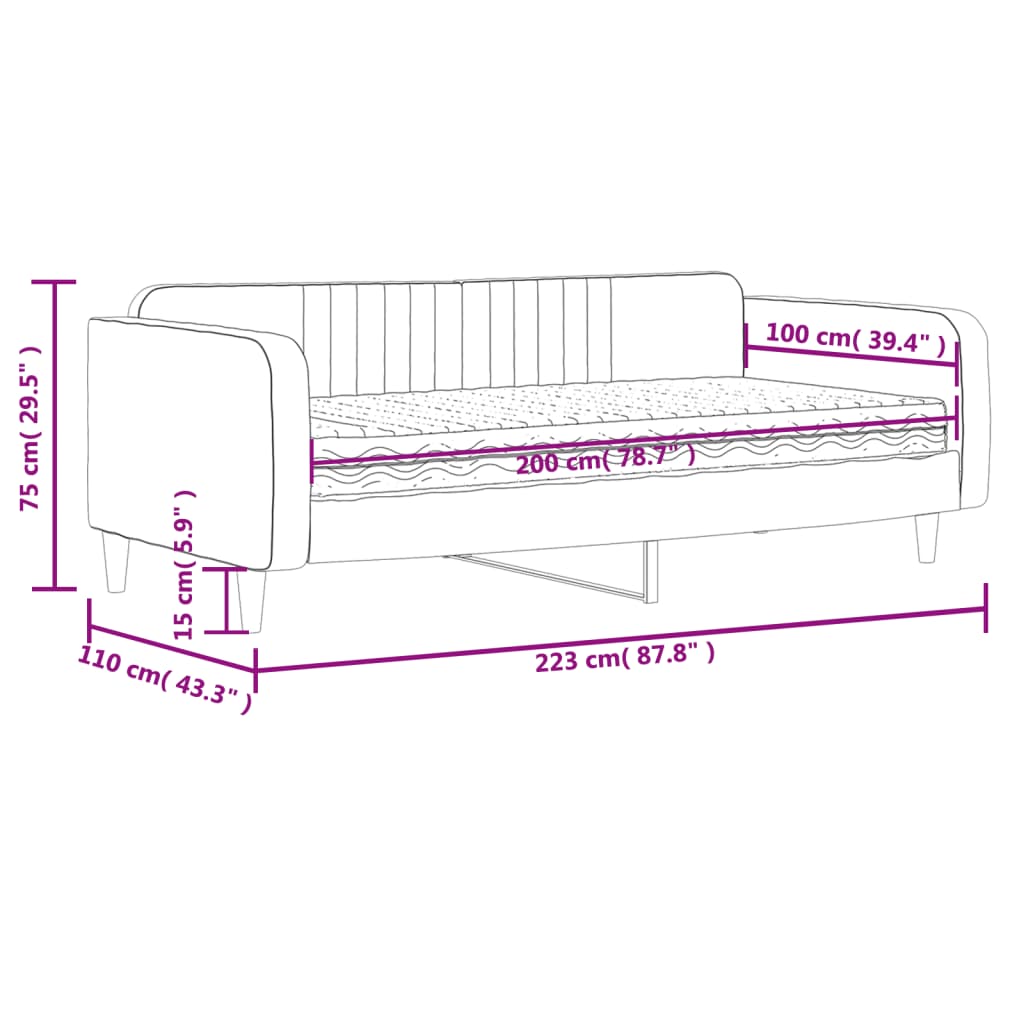 Dnevni krevet s madracem svjetlosivi 100 x 200 cm baršunasti