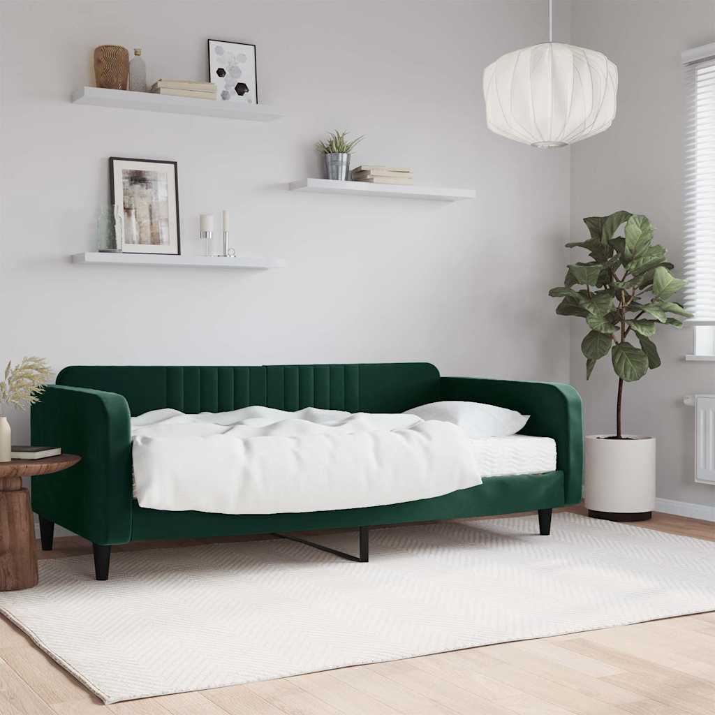 Dnevni krevet s madracem tamnozeleni 100 x 200 cm baršunasti