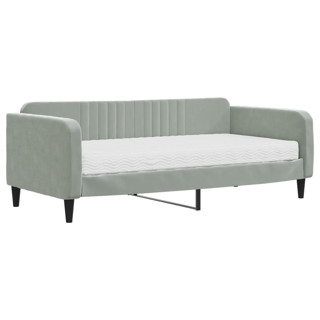Dnevni krevet s madracem svjetlosivi 90 x 190 cm baršunasti