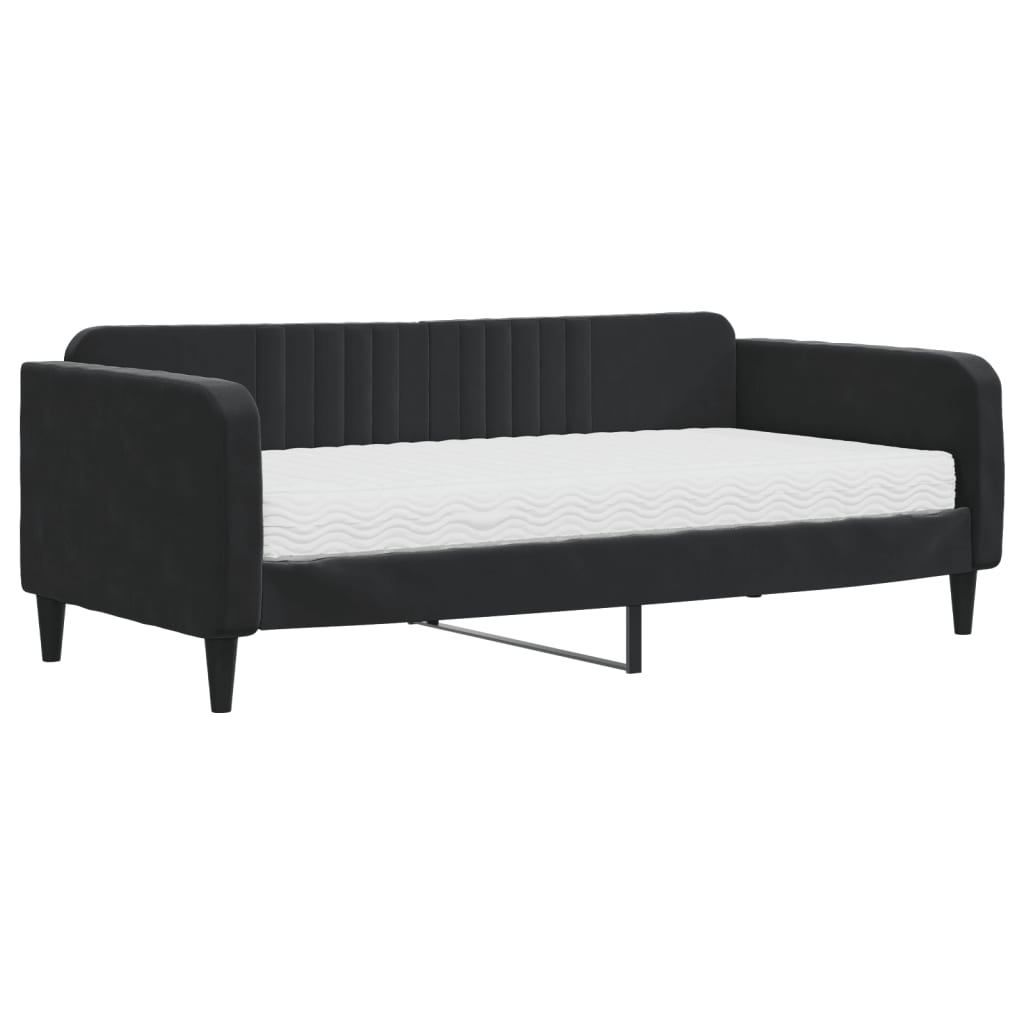 Dnevni krevet s madracem crni 90 x 190 cm baršunasti