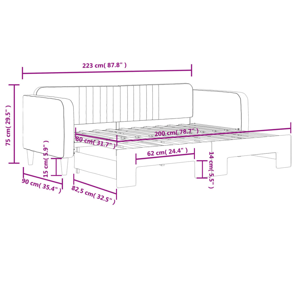 Dnevni krevet na razvlačenje crni 80 x 200 cm baršunasti