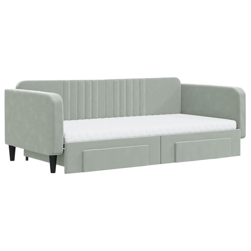 Dnevni krevet na razvlačenje svjetlosivi 100x200 cm baršunasti