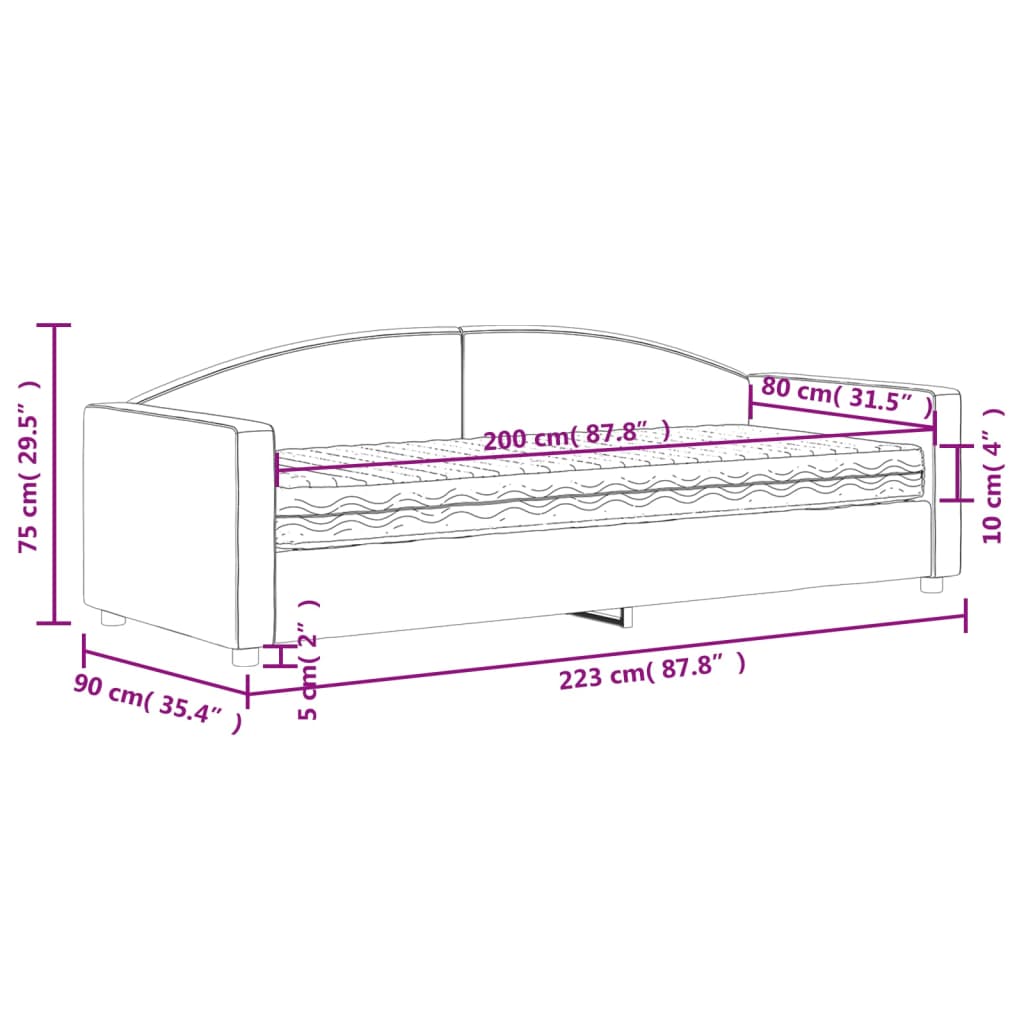 Dnevni krevet s madracem tamnosivi 80 x 200 cm od tkanine