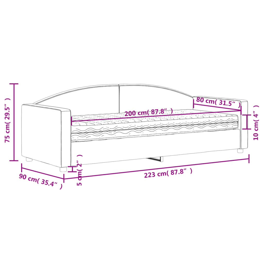 Dnevni krevet s madracem crni 80 x 200 cm od tkanine