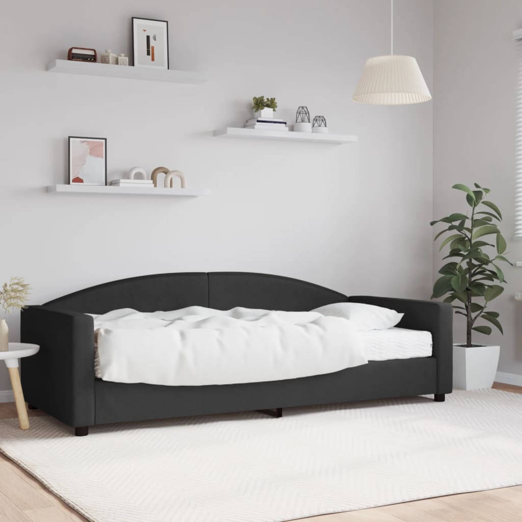 Dnevni krevet s madracem crni 90 x 200 cm od tkanine