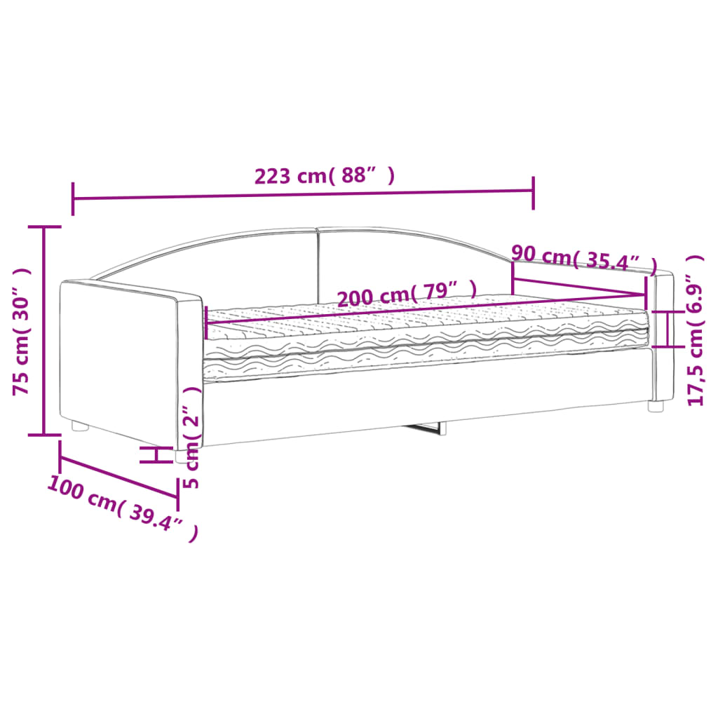 Dnevni krevet s madracem krem 90 x 200 cm od tkanine