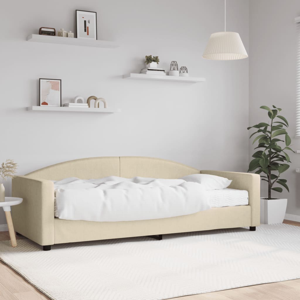 Dnevni krevet s madracem krem 90 x 200 cm od tkanine