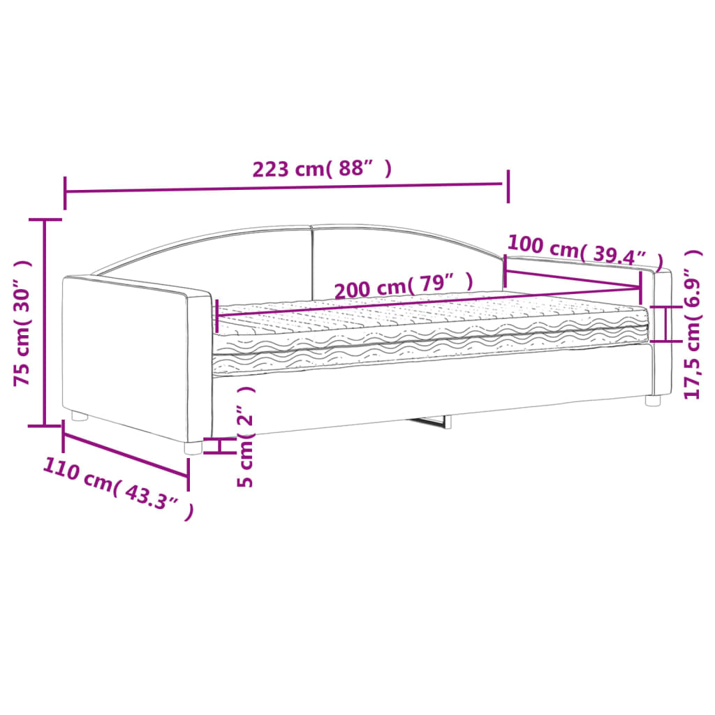 Dnevni krevet s madracem svjetlosivi 100 x 200 cm od tkanine