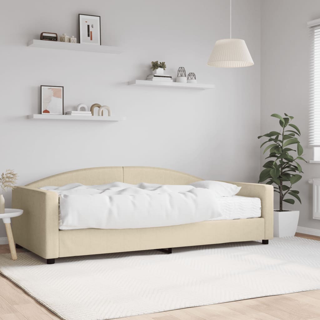 Dnevni krevet s madracem krem 100 x 200 cm od tkanine