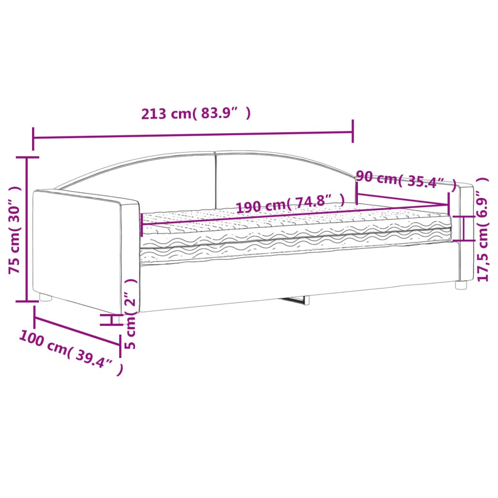 Dnevni krevet s madracem crni 90 x 190 cm od tkanine