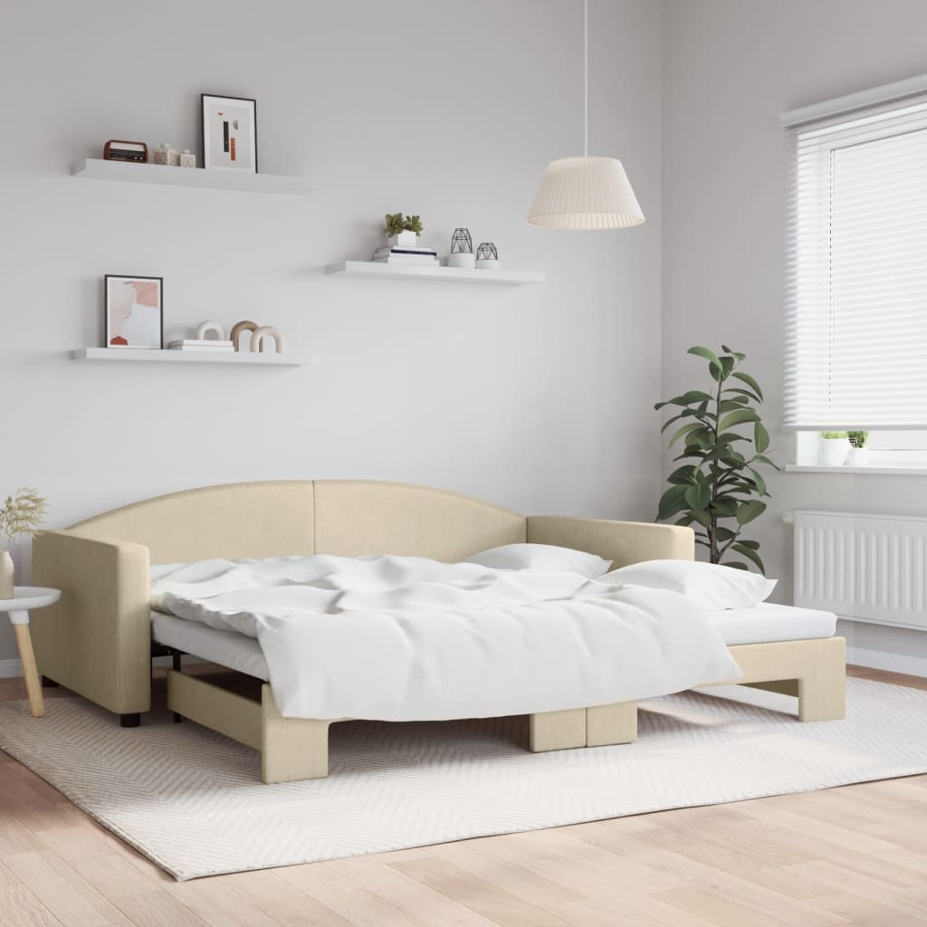 Dnevni krevet na razvlačenje krem 100 x 200 cm od tkanine