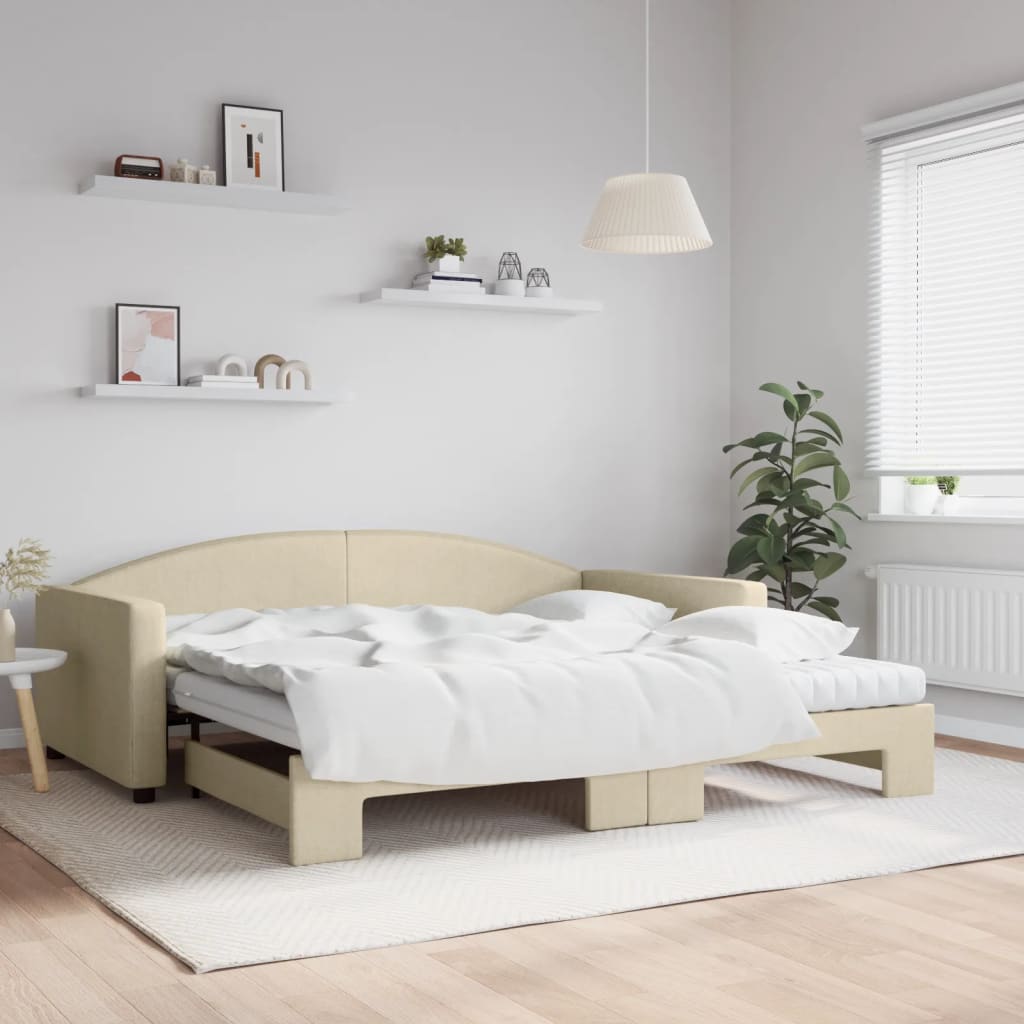 Dnevni krevet na razvlačenje krem 100 x 200 cm od tkanine