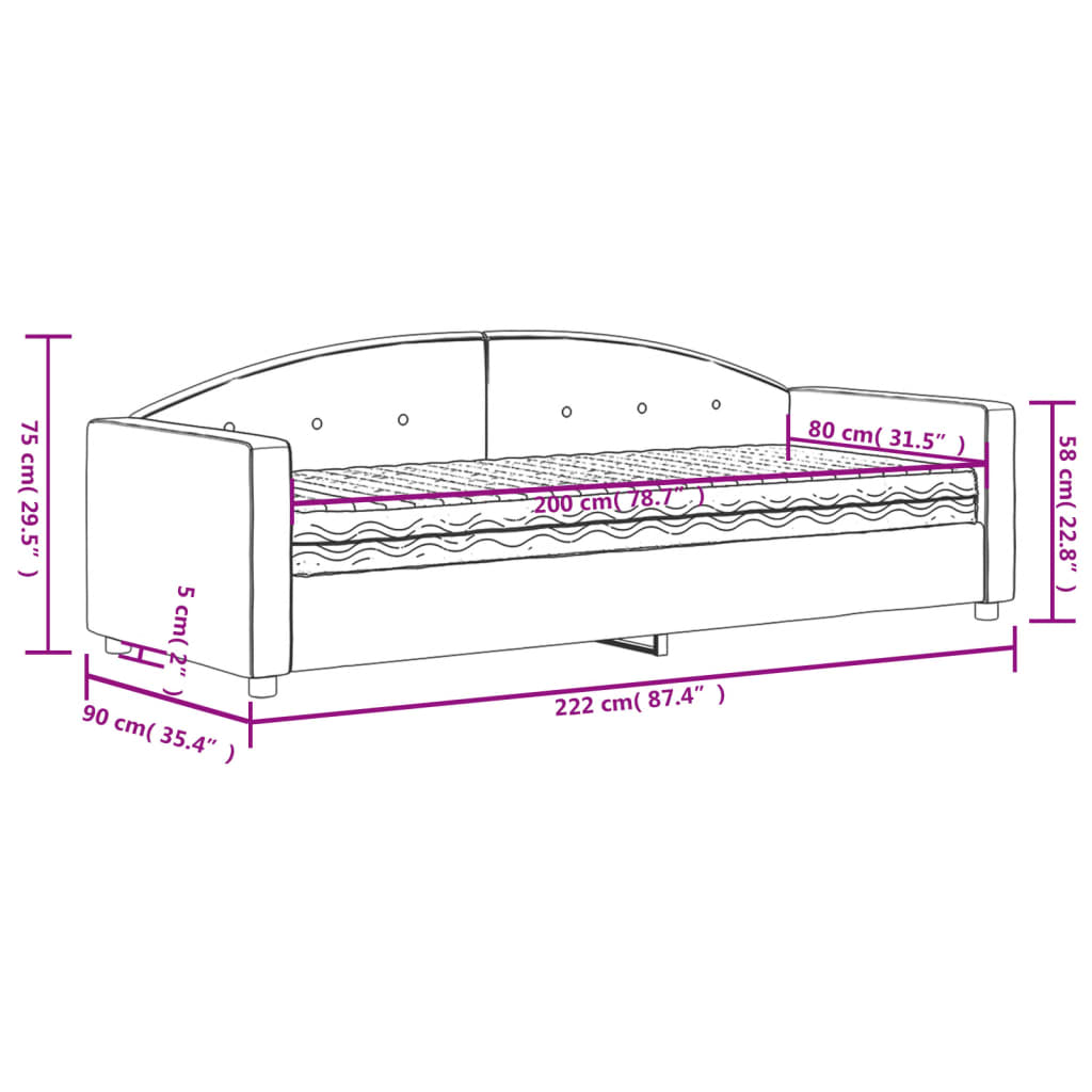 Dnevni krevet s madracem svjetlosivi 80 x 200 cm baršunasti